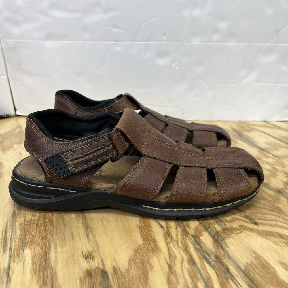 Dr Scholls Camden Mens Brown Leather Fisherman Sandals Size 9 Memory Foam